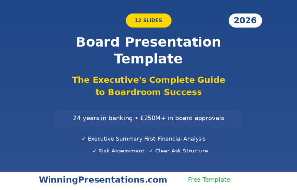 Board Presentation Template 2025 - The 12-slide executive guide to boardroom success with structure used to secure £250M+ in board approvals