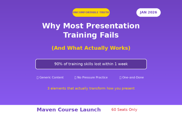 Why most executive presentation training fails - 90% of skills lost within 1 week - January 2026 Maven course on executive presentations with only 60 seats