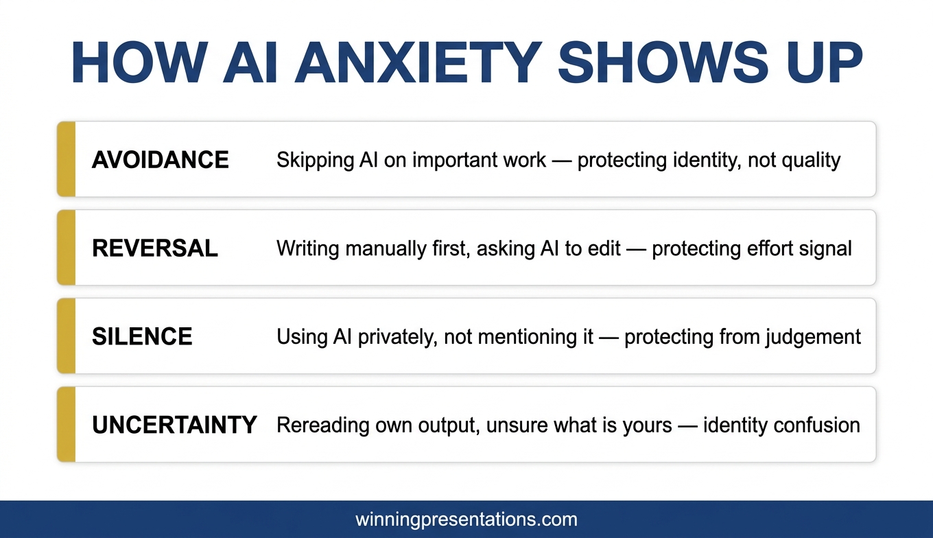 Four ways AI anxiety shows up in senior professionals and what each behaviour is actually protecting