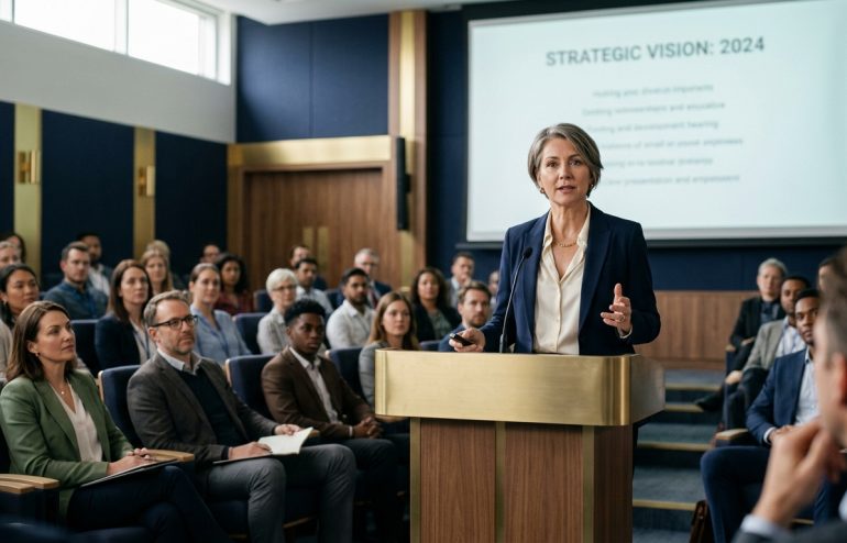 The First Slide of a Senior Leader's All-Hands: The Six Lines That Decide Whether the Room Listens