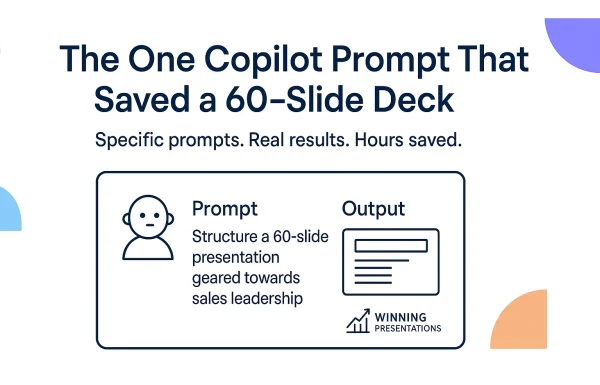Hero image showing structured Microsoft Copilot prompt framework for PowerPoint decks
