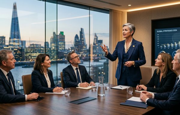 Executive presenting board approval case in a modern boardroom with engaged directors