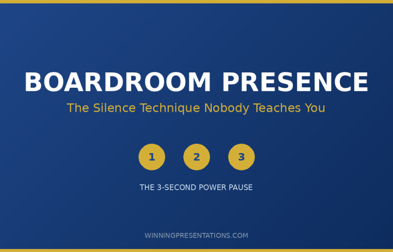 Boardroom presence - executive using strategic silence to command attention in board meeting