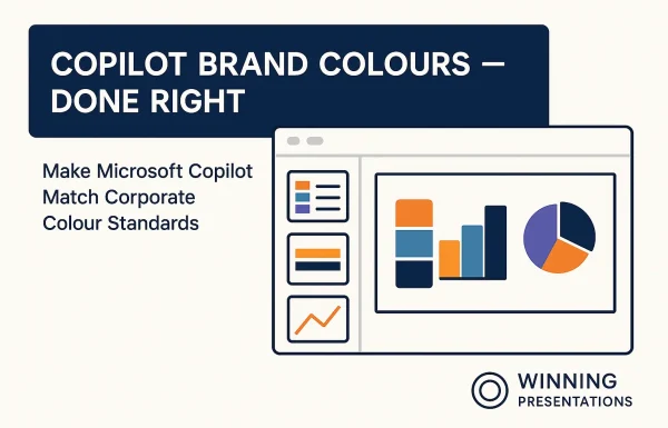 PowerPoint Copilot using corporate brand colors consistently across slides