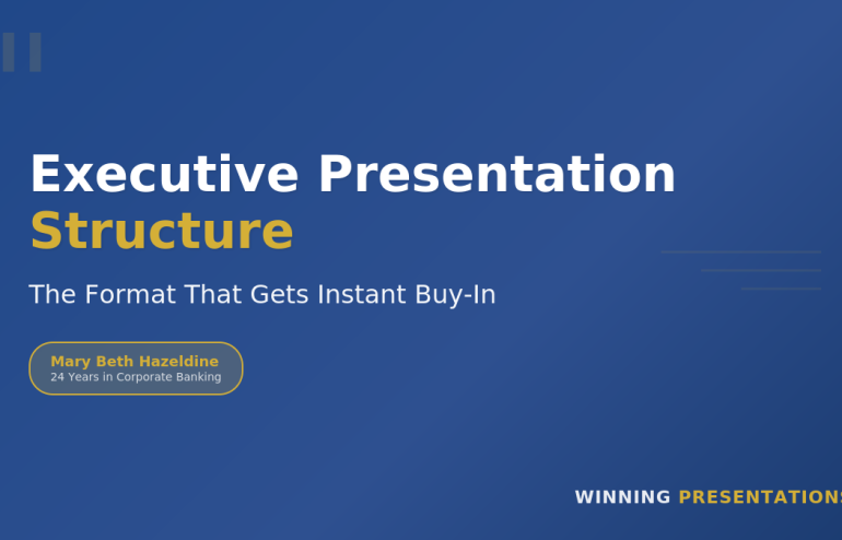 Executive presentation structure diagram showing the Decision-First Framework for C-suite buy-in