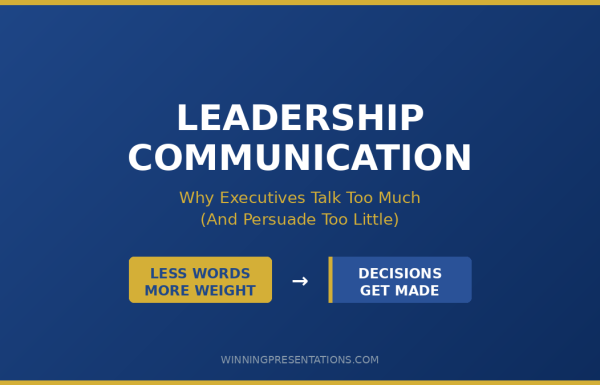 Leadership communication skills - executive commanding boardroom with strategic brevity
