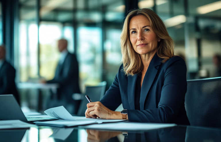 Non-executive director preparing for first board meeting in a modern corporate boardroom