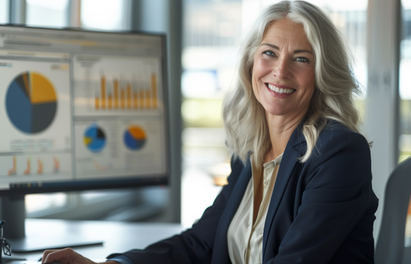 Professional using PowerPoint Copilot to create executive presentation with AI-generated chart