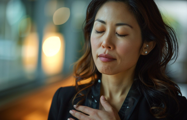 Person experiencing nervous system response before presentation with visible tension