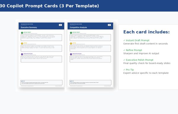 30 AI prompt cards for executive presentations - Copilot and ChatGPT prompts for budget requests, board decks, QBRs and more