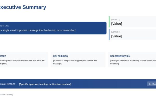Executive summary slide template - one-page overview structure for leadership presentations