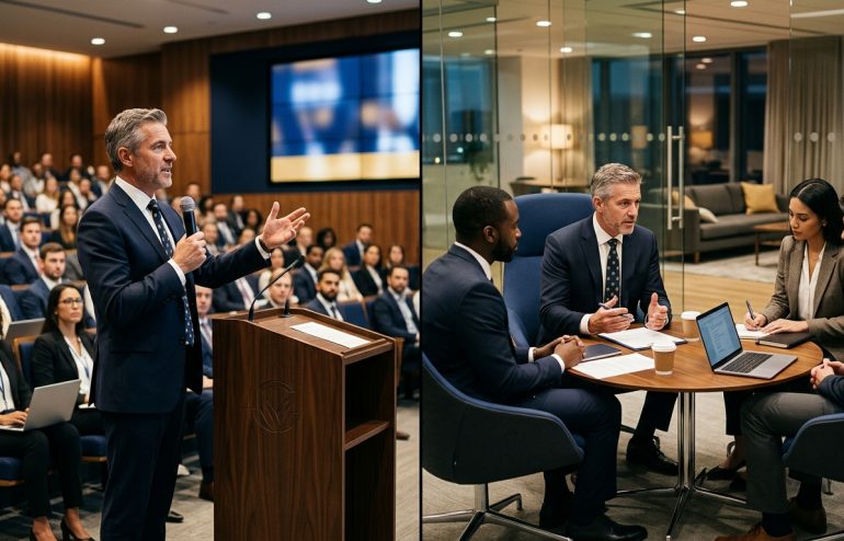 Featured image for Standing vs Sitting During Presentations: How Your Position Shapes Authority and Connection