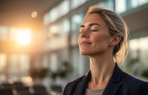 Woman with a slight smile and eyes closed thinking "I found what works."
