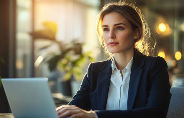 Professional using Copilot PowerPoint prompts to create executive presentation