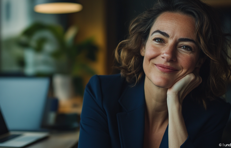 Professional woman having a realization moment about why watching TED Talks didn't improve her presentation skills, showing the breakthrough when passive learning clicks as the problem