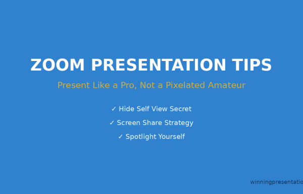 Zoom presentation tips showing professional presenter with optimal camera setup and lighting